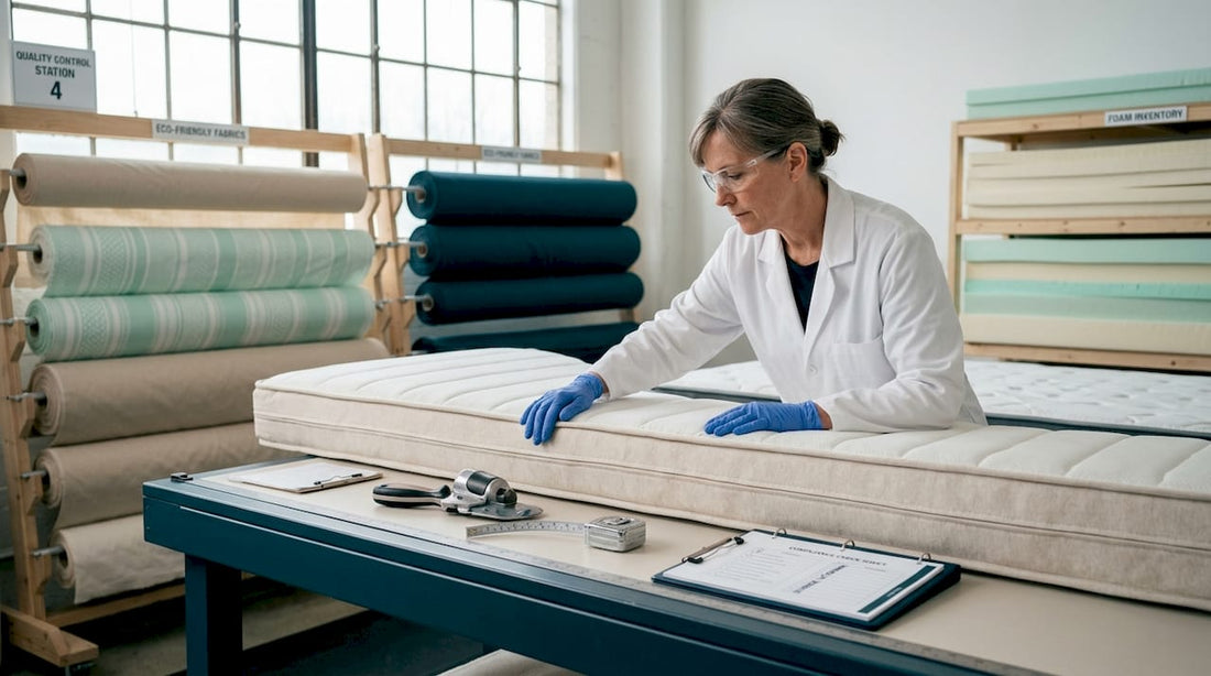 Inspector examining mattress in factory