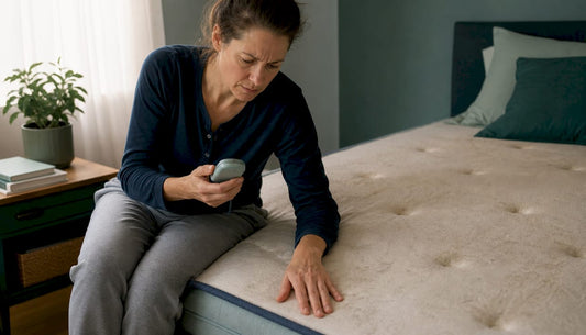 Woman examining mattress aging for sleep quality