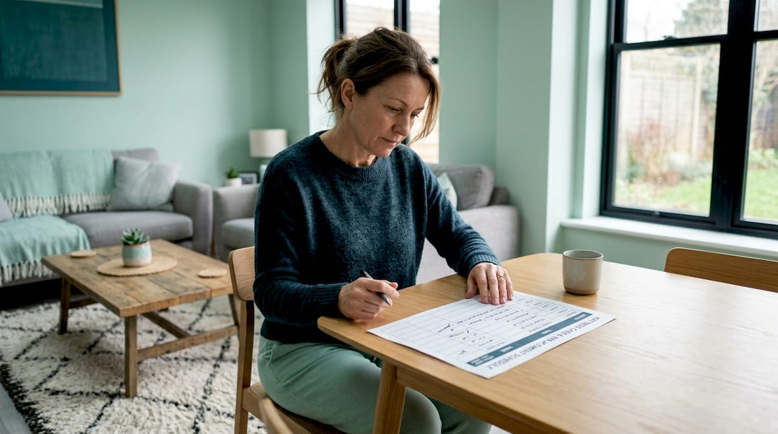 Person reviewing mattress replacement schedule in bedroom