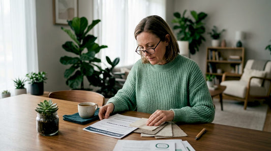 Person reviewing natural mattress materials and certifications