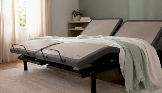 Partial view of split king adjustable base in bedroom