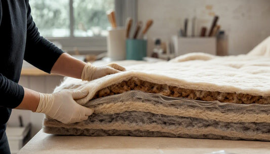 Close-up of fire barrier mattress fiber layers
