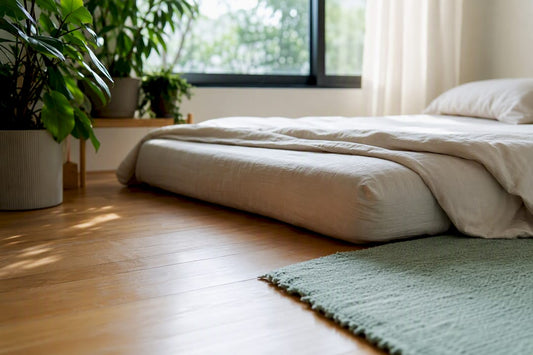 Mattress placed directly on floor in bedroom