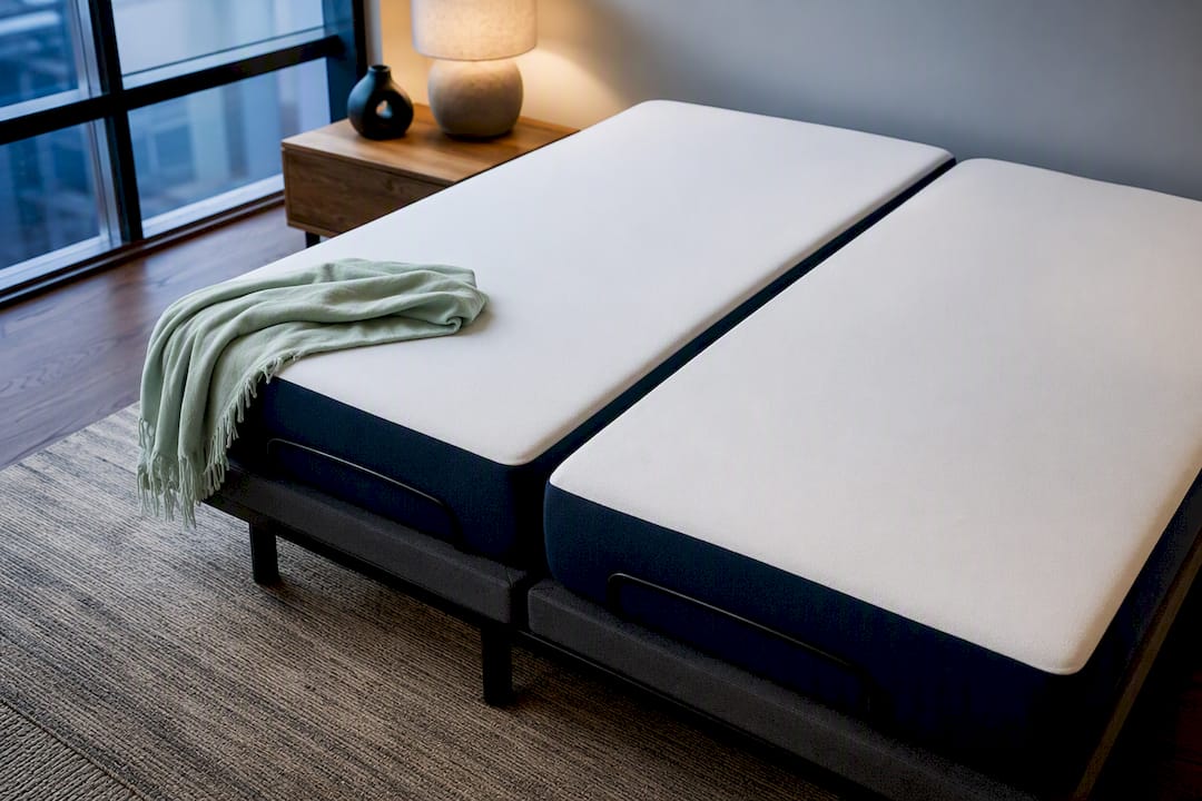 Split king mattress sections on divided base