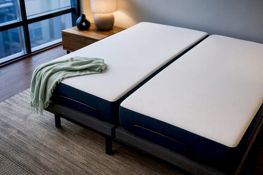 Split king mattress sections on divided base