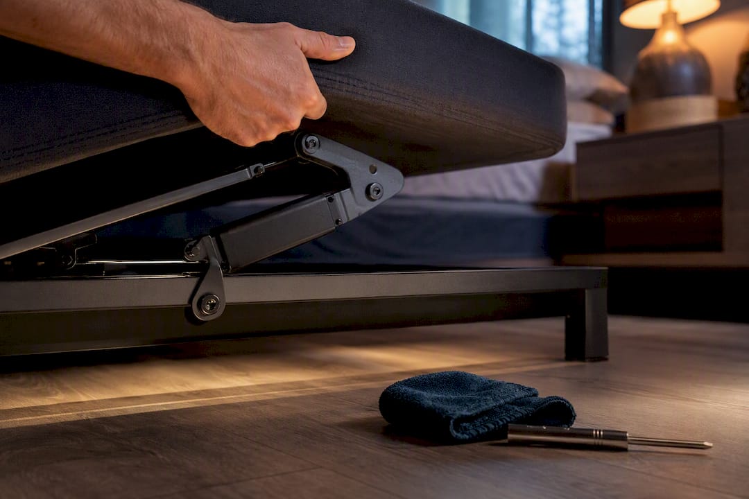 Hand inspecting adjustable bed pivot joint