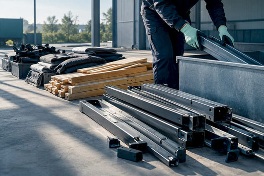 Disassembled bed frame parts sorted for recycling