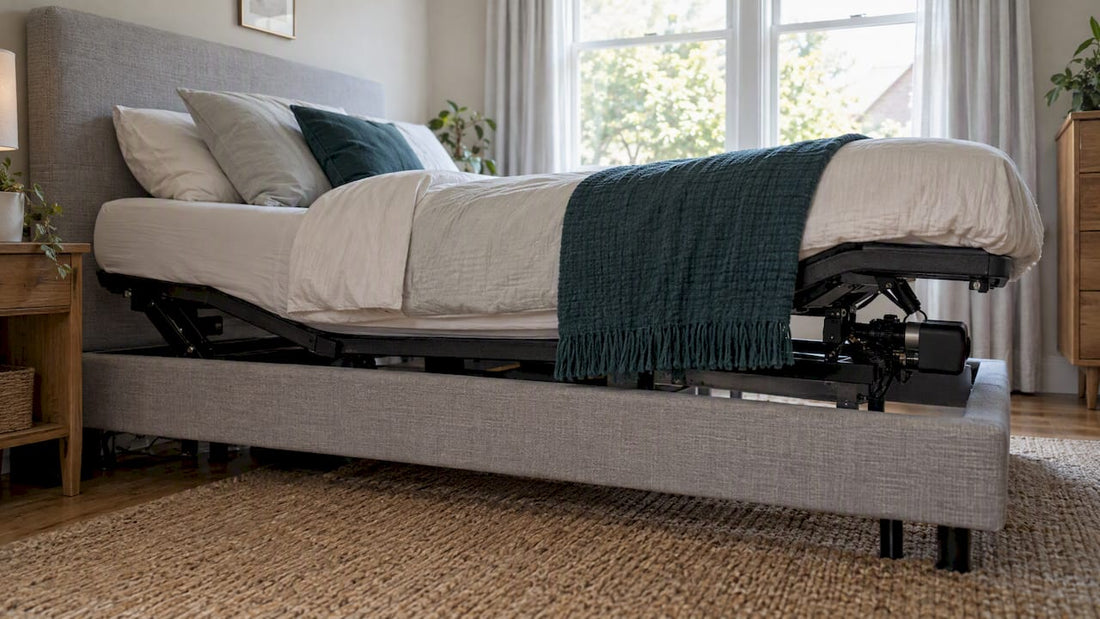 Adjustable bed motor positioned at foot end