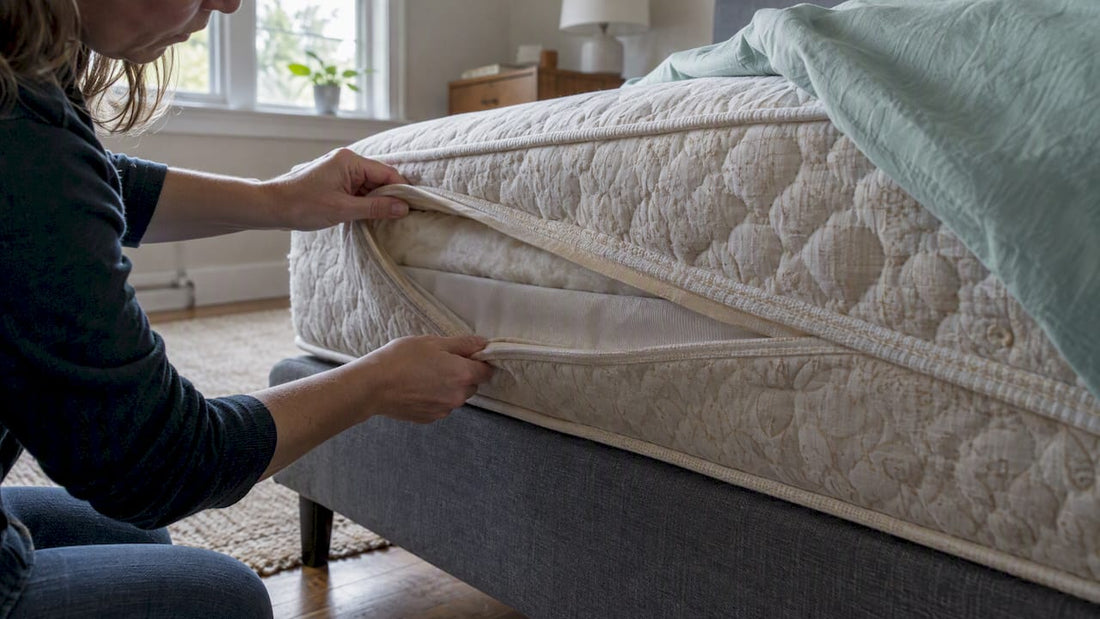 Cotton batting beneath a mattress fabric layer