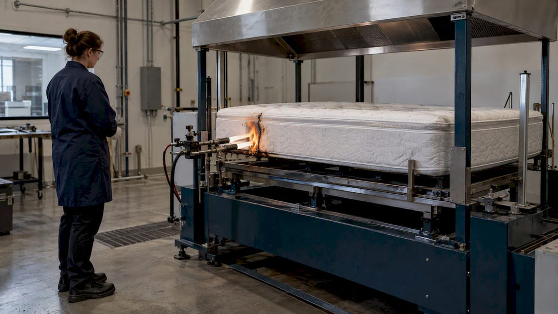 Mattress specimen during a controlled flame test