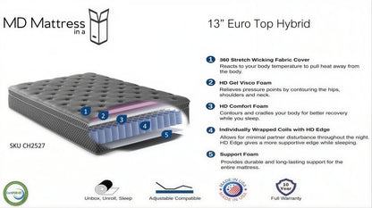 13-inch quilted hybrid medium mattress cutaway showing pocketed coil system and comfort foam layers