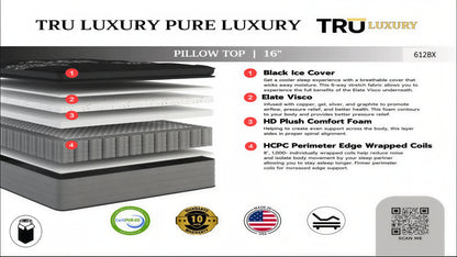 16" Luxury Pillowtop Cooling Mattress –  Medium Plush Support